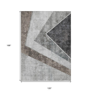 HomeRoots 5' Gray Silver Charcoal Geometric Area Rug - Stylish, Durable, Washable for Indoor & Outdoor Use 10' X 14' 580999