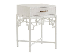 Lexington Tommy Bahama Home Arvida Coastal Night Table - Elegant Driftwood Design With Woven Raffia Drawer And Brass Accents Shell Key  580-622