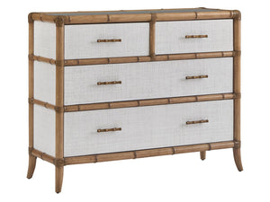Lexington Tommy Bahama Home Hall Chest - Elegant Coastal-inspired Design With Woven Raffia, Soft-close Drawers & Glass Top Shell Key  580-973