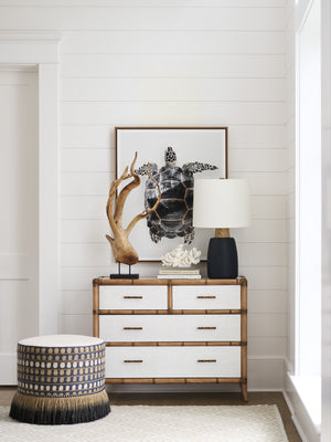 Lexington Tommy Bahama Home Hall Chest - Elegant Coastal-inspired Design With Woven Raffia, Soft-close Drawers & Glass Top Shell Key  580-973