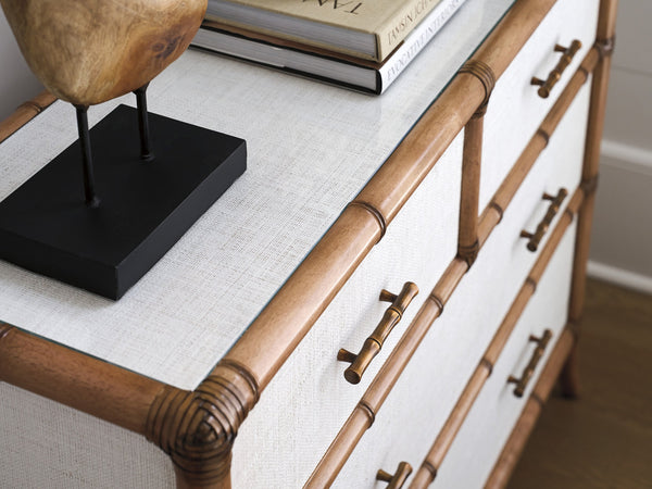 Lexington Tommy Bahama Home Hall Chest - Elegant Coastal-inspired Design With Woven Raffia, Soft-close Drawers & Glass Top Shell Key  580-973