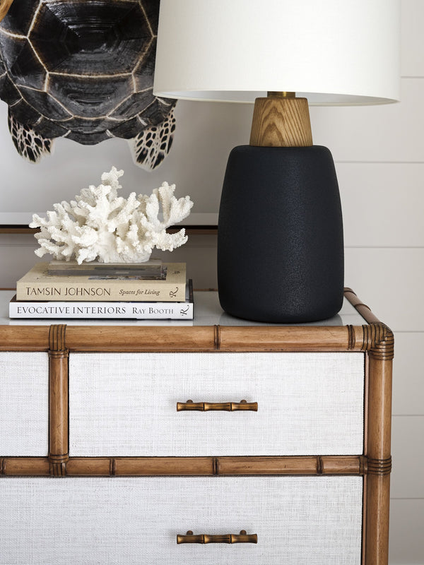 Lexington Tommy Bahama Home Hall Chest - Elegant Coastal-inspired Design With Woven Raffia, Soft-close Drawers & Glass Top Shell Key  580-973