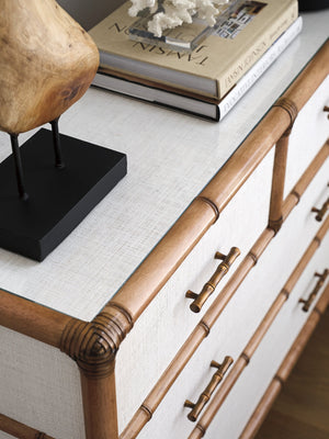 Lexington Tommy Bahama Home Hall Chest - Elegant Coastal-inspired Design With Woven Raffia, Soft-close Drawers & Glass Top Shell Key  580-973