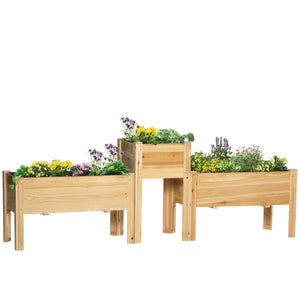 English Elm Outsunny Set Of 3 Raised Wooden Planters With Legs, Perfect For Growing Vegetables, Herbs & Flowers W2225P217243-GIGA