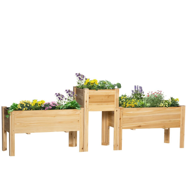 English Elm Outsunny Set Of 3 Raised Wooden Planters With Legs, Perfect For Growing Vegetables, Herbs & Flowers W2225P217243-GIGA