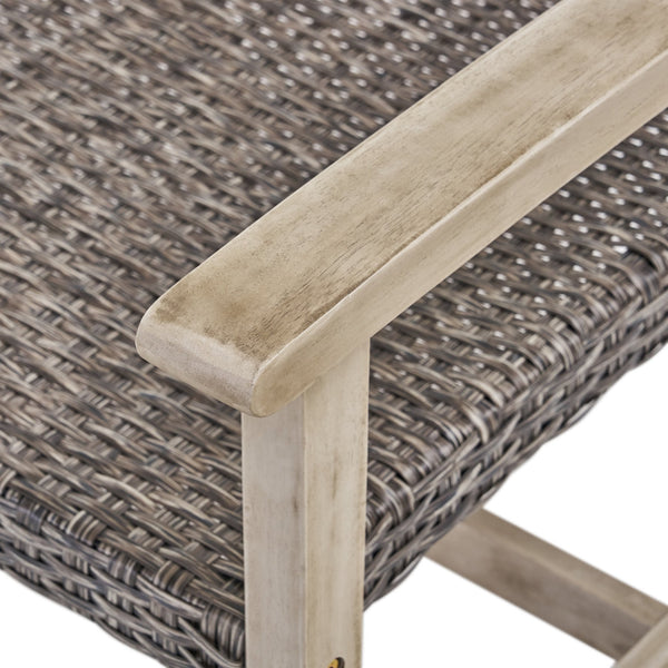 English Elm Christopher Knight Home® - HAMPTON Grey+Black Wood & Wicker Club Chairs Set of 2 — Handcrafted Acacia Frame, Mixed Black Wicker, Cozy 60397.00WTCLMBLK