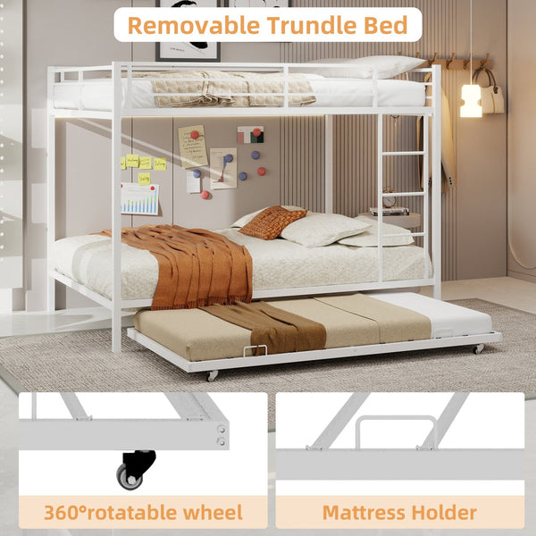 English Elm Durable Iron Bunk Bed With Trundle And Safety Rails, Modern Design For Kids & Guests, Easy Assembly W1935P360863