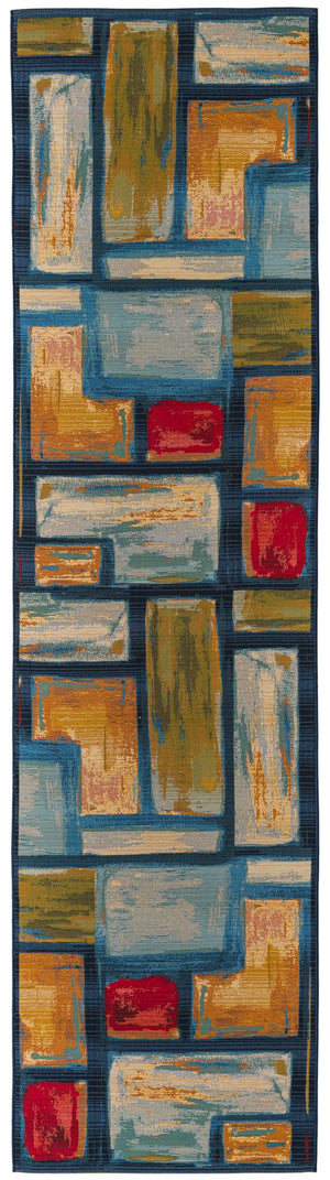 Unique Loom Outdoor Modern Cubed Machine Made Geometric Rug Multi, Blue/Gold/Green/Navy Blue/Orange/Red 2' 7" x 11' 0"