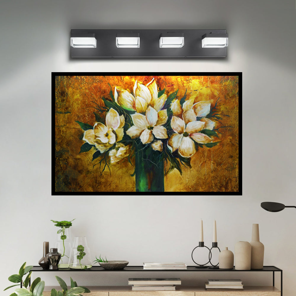 English Elm Black Matte Black 4-Light LED Vanity Light 24W Dimmable Modern Stainless Steel 6000K Cool White W2312P374906