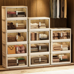 English Elm 19.69" Versatile 4-Tier Folding Storage Cabinet With Wheels, Magnetic Door & Collapsible Bins For Home W2873P207556