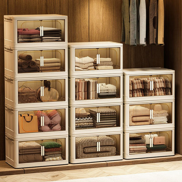 English Elm 19.69" Versatile 4-Tier Folding Storage Cabinet With Wheels, Magnetic Door & Collapsible Bins For Home W2873P207556