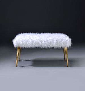 English Elm Bagley Plush Faux Fur Bench with Sleek Metallic Tapered Legs, 300lb Capacity, Modern Accent Seat White 45 L x 19 W x 7 H B2726P278574