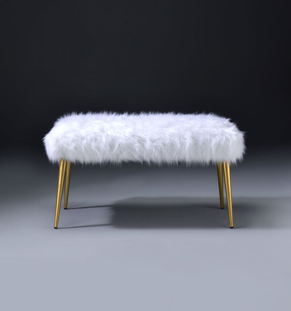 English Elm Bagley Plush Faux Fur Bench with Sleek Metallic Tapered Legs, 300lb Capacity, Modern Accent Seat White 45 L x 19 W x 7 H B2726P278574