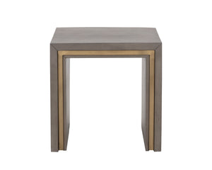 Sunpan Hilbert Side Table - Modern Grey Acacia Wood with Brass Trim, Sleek Design for Stylish Spaces