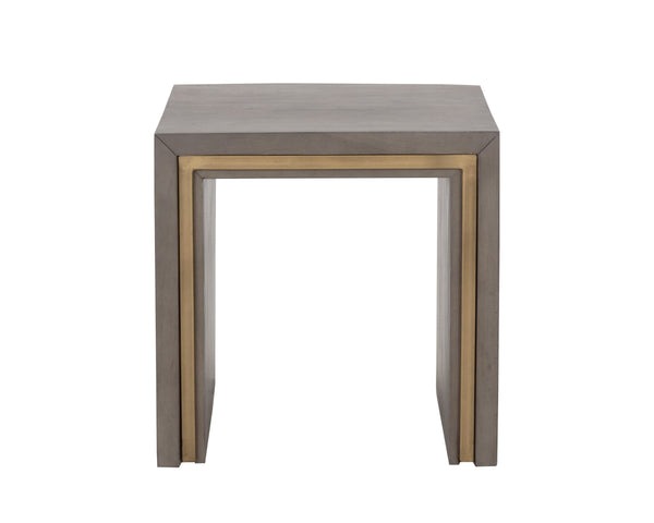 Sunpan Hilbert Side Table - Modern Grey Acacia Wood with Brass Trim, Sleek Design for Stylish Spaces