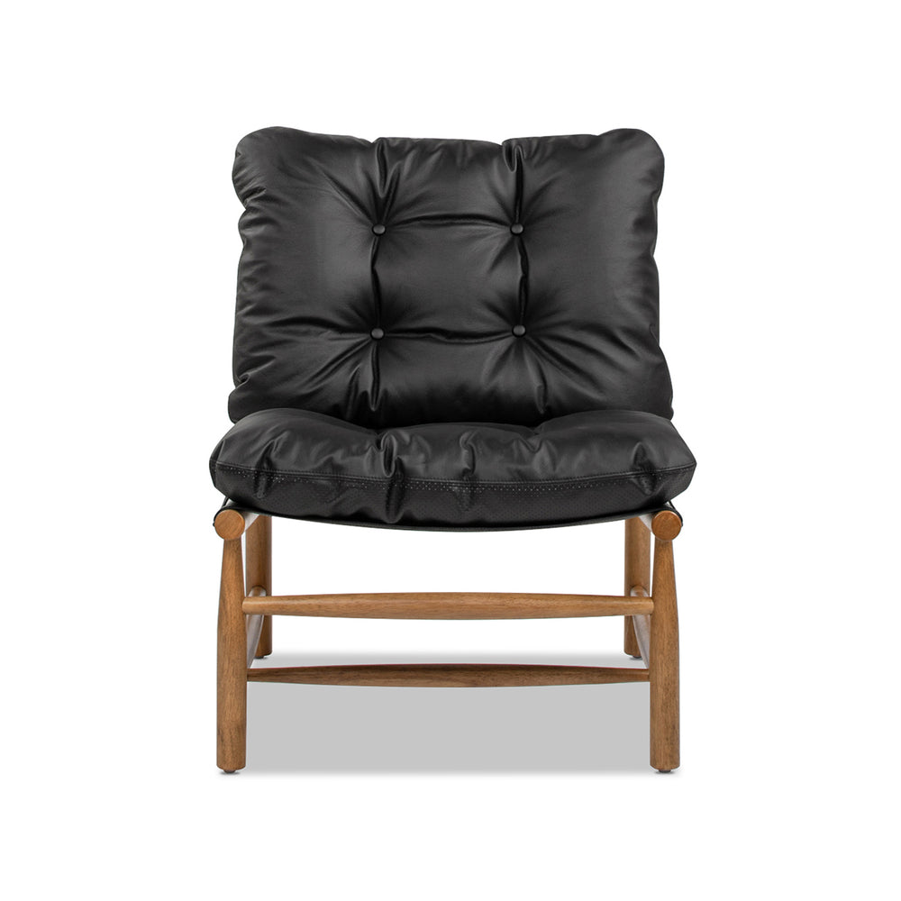 English Elm Jennifer Taylor Home - Oxford Mid-Century Accent Chair 26.5" Noir Black Leather Sling Seat, Top-Grain Cushion, Sturdy Frame B2719P290775