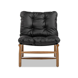 English Elm Jennifer Taylor Home - Oxford Mid-Century Accent Chair 26.5" Noir Black Leather Sling Seat, Top-Grain Cushion, Sturdy Frame B2719P290775