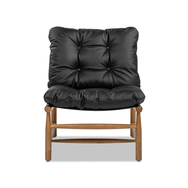 English Elm Jennifer Taylor Home - Oxford Mid-Century Accent Chair 26.5" Noir Black Leather Sling Seat, Top-Grain Cushion, Sturdy Frame B2719P290775