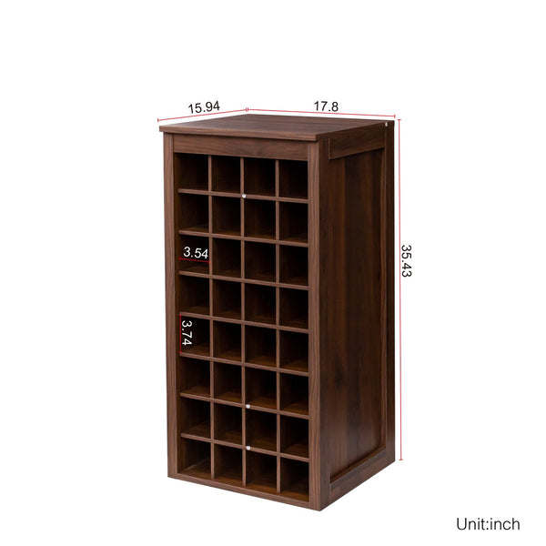 English Elm brown Modular 32-Bottle Wine Cabinet Buffet with Walnut Finish, 32-Slot Storage, Durable Melamine Wood W331P234975