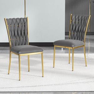 English Elm Modern Velvet Upholstered Dining Chairs Set of 2 with Electroplated Legs for Kitchen Dark Gray W210P301580