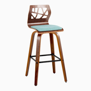 English Elm Fixed-height Swivel Barstools Walnut Legs Teal Upholstery Mid-century Modern Set of 2 B202S02185