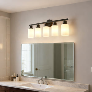 English Elm 5-light Matte Black Linear Wall Sconce with Globe Glass Shades for Modern Interiors W5008P389772