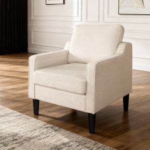 English Elm Living Room Linen Accent Chair Mid Century Modern with Tapered Wood Legs Compact Seat W5052P411381