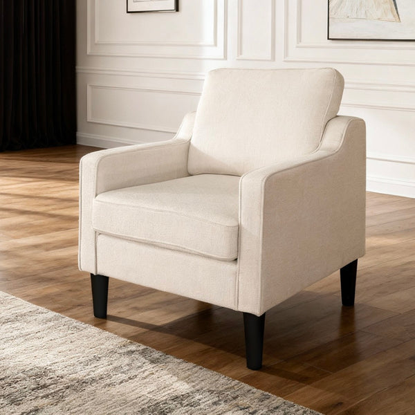 English Elm Living Room Linen Accent Chair Mid Century Modern with Tapered Wood Legs Compact Seat W5052P411381