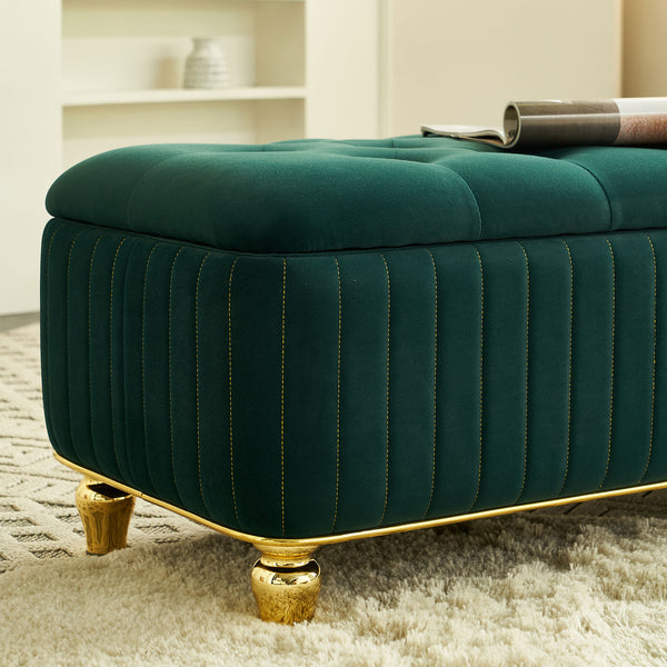 English Elm 47.24''W Storage Ottoman with Deep Button Tufting, Gold Accent Trim, Gas Lift, Sturdy Metal Legs Green W579P224708