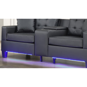 English Elm 2 Piece PVC Fabric Upholstered Living Room Set with LED Lights, USB Ports, Storage Console & Cupholders — Modern Comfort and Style for Home B016S00049