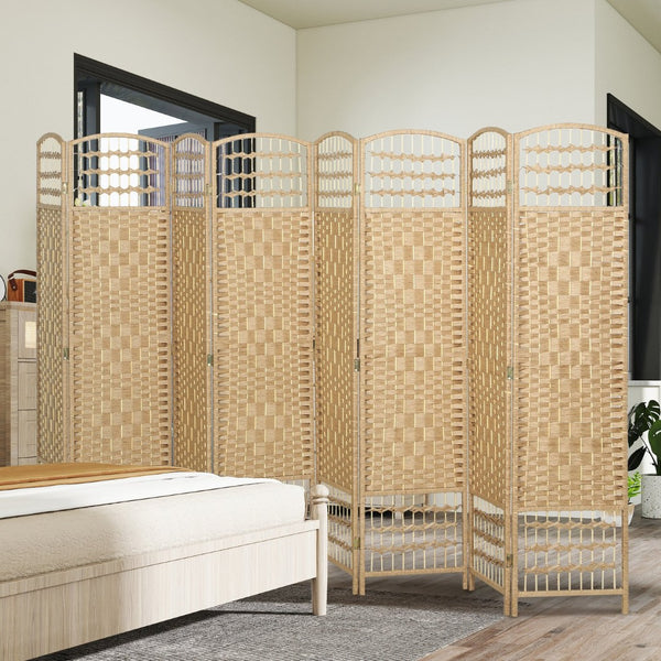 English Elm Homcom Eight Panel Woven Bamboo Room Divider Arched Freestanding Privacy Partition W2225P485585