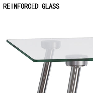 English Elm 51 Inch Tempered Glass Dining Set for Four with Chrome Legs and Pu Leather Chairs W2189S00917