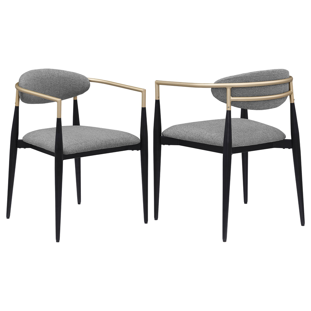 English Elm Mistra Grey Fabric Dining Arm Chair Set of 2 — Two-Tone Black Base with Hand-Painted Gold Arms, Slim Oval Back Luxe Upholstery B062P299815