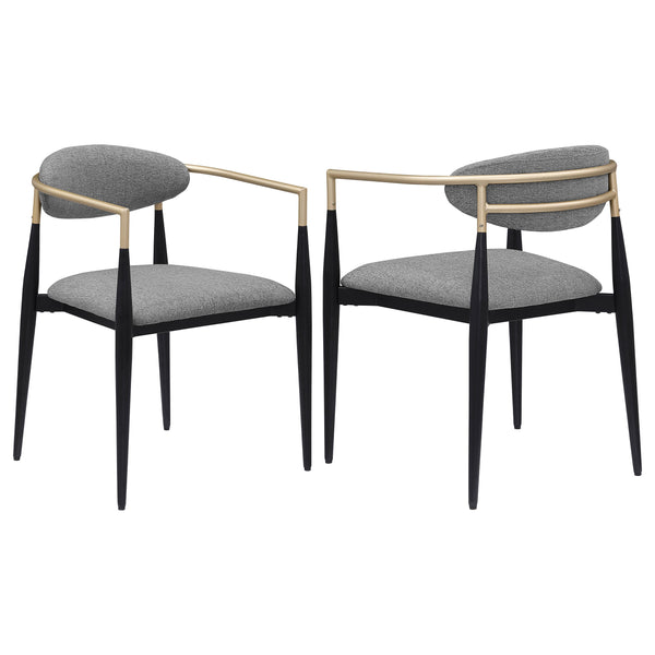 English Elm Mistra Grey Fabric Dining Arm Chair Set of 2 — Two-Tone Black Base with Hand-Painted Gold Arms, Slim Oval Back Luxe Upholstery B062P299815