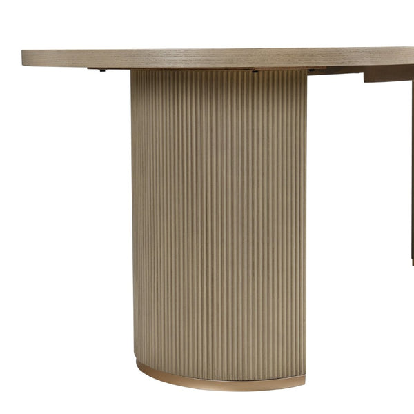 English Elm Oval Wood Dining Table with Double Pedestal Base Seats Six in Light Ash Finish N771P265584A_N771P265585A