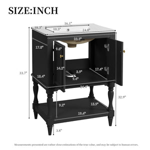 English Elm 24'' French Style Bathroom Vanity with Ceramic Sink Soft Close Cabinet and Drawer Black N710P411341B