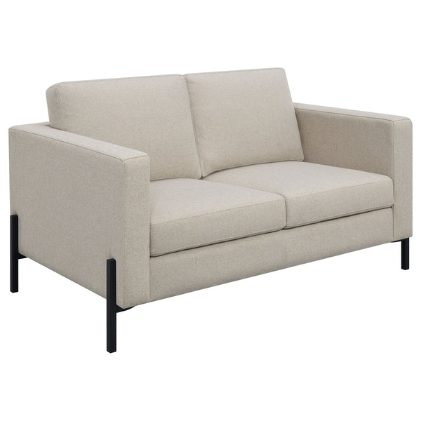 English Elm Dulcie Modern Oatmeal Loveseat with Herringbone Upholstery, Reversible Cushions & Metal Legs B062P358311