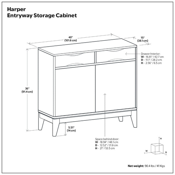 English Elm Harper Solid Wood Entryway Cabinet with Drawers Walnut Finish Tapered Legs B136P436065