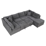 English Elm 117.3" Oversized Sectional Sofa U- Shaped Sofa Couch Pull-Out Sofa Bed With Two Throw Pillows For Living Room, Gray