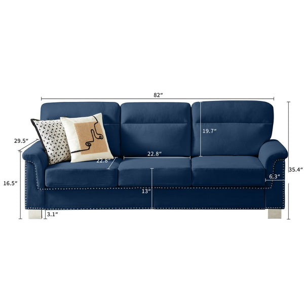 English Elm 82" Chesterfield Snowfleece Upholstered 3-seat Sofa Nailhead Trim Plush Living Room Blue W1359P386025