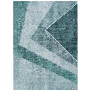 HomeRoots 9' Teal Blue Geometric Washable Area Rug - Stylish Indoor/Outdoor Design for Modern Spaces 9' X 12' 581010