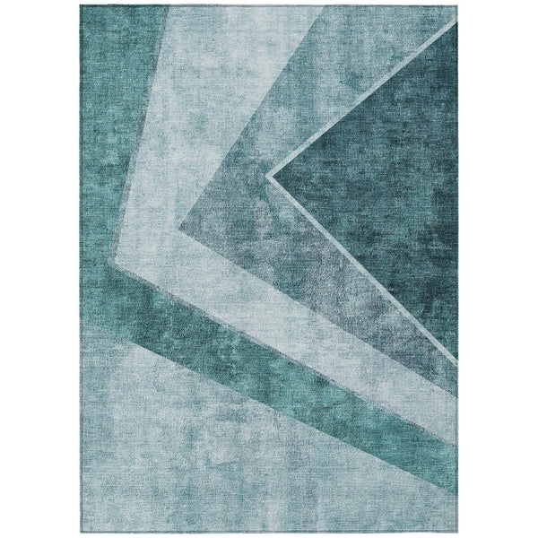 HomeRoots 9' Teal Blue Geometric Washable Area Rug - Stylish Indoor/Outdoor Design for Modern Spaces 9' X 12' 581010