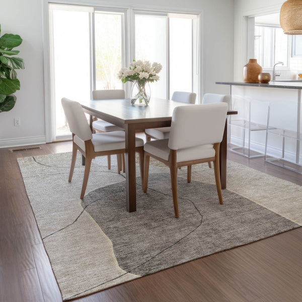 Homeroots 3' Beige Brown Taupe Abstract Washable Area Rug For Indoor Outdoor Spaces – Stylish & Durable Decor 3' X 5' Polyester 581012