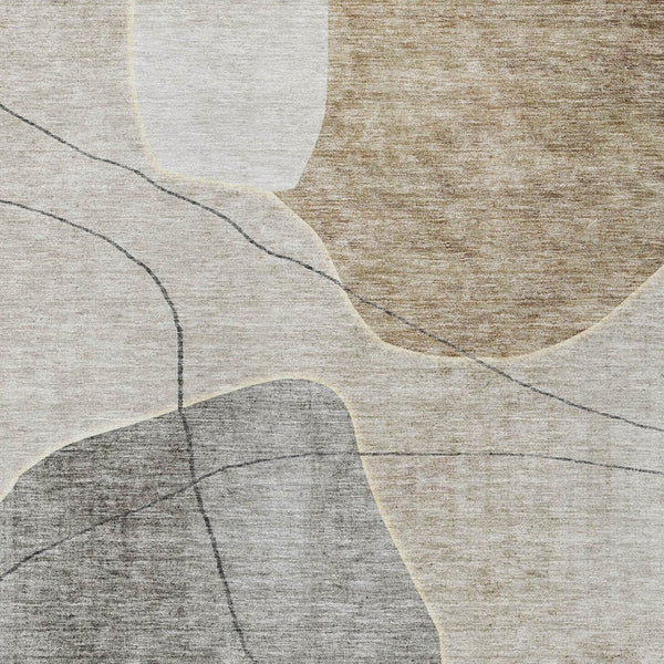 Homeroots 3' Beige Brown Taupe Abstract Washable Area Rug For Indoor Outdoor Spaces – Stylish & Durable Decor 5' X 8' Polyester 581013