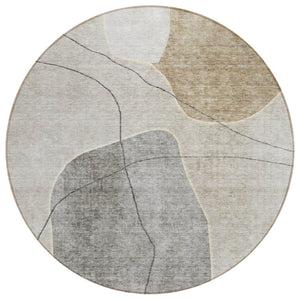 HomeRoots 5' Abstract Beige and Brown Indoor Outdoor Area Rug - Durable, Machine Washable, Stylish Decor Solution 8' Round 581014