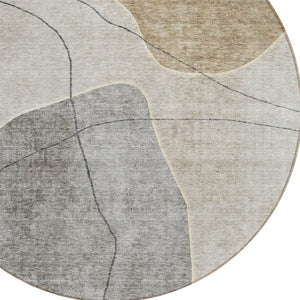 Homeroots 3' Beige Brown Taupe Abstract Washable Area Rug For Indoor Outdoor Spaces – Stylish & Durable Decor 8' Round Polyester 581014