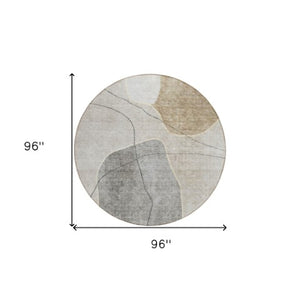Homeroots 3' Beige Brown Taupe Abstract Washable Area Rug For Indoor Outdoor Spaces – Stylish & Durable Decor 8' Round Polyester 581014