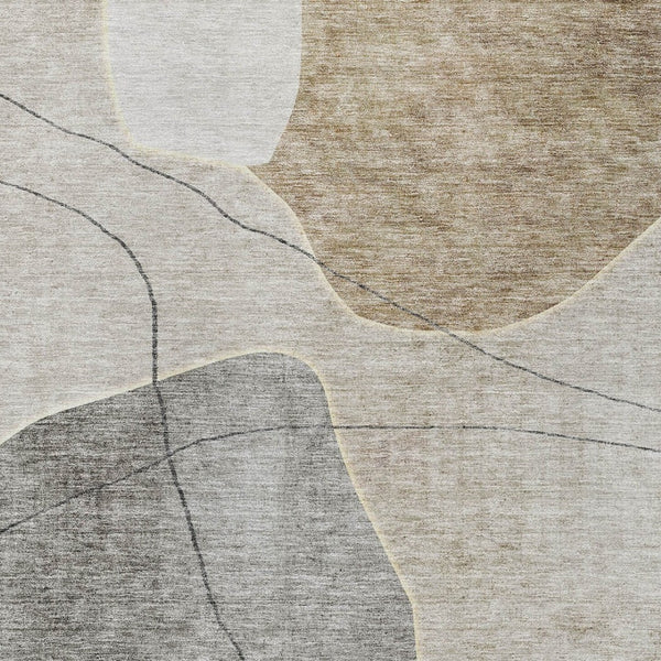 Homeroots 3' Beige Brown Taupe Abstract Washable Area Rug For Indoor Outdoor Spaces – Stylish & Durable Decor 8' X 10' Polyester 581015