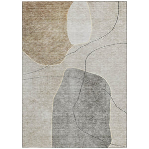 Homeroots 3' Beige Brown Taupe Abstract Washable Area Rug For Indoor Outdoor Spaces – Stylish & Durable Decor 9' X 12' Polyester 581016