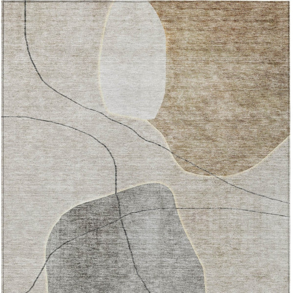 Homeroots 3' Beige Brown Taupe Abstract Washable Area Rug For Indoor Outdoor Spaces – Stylish & Durable Decor 9' X 12' Polyester 581016